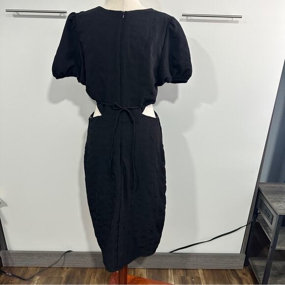 And Now This Size L Black Cut Out Elegant Textured Midi Dress Date Night Neutral - Picture 3 of 11